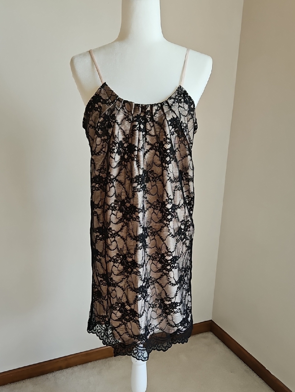 Mini Slip Dress Black Lace Pleat Neck Coquette Cocktail Homecoming SZ8